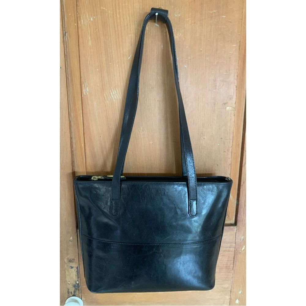 Brahmin smooth black leather tote bag